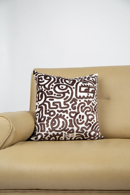 Pattern 1 Polyester Cushion Black and white